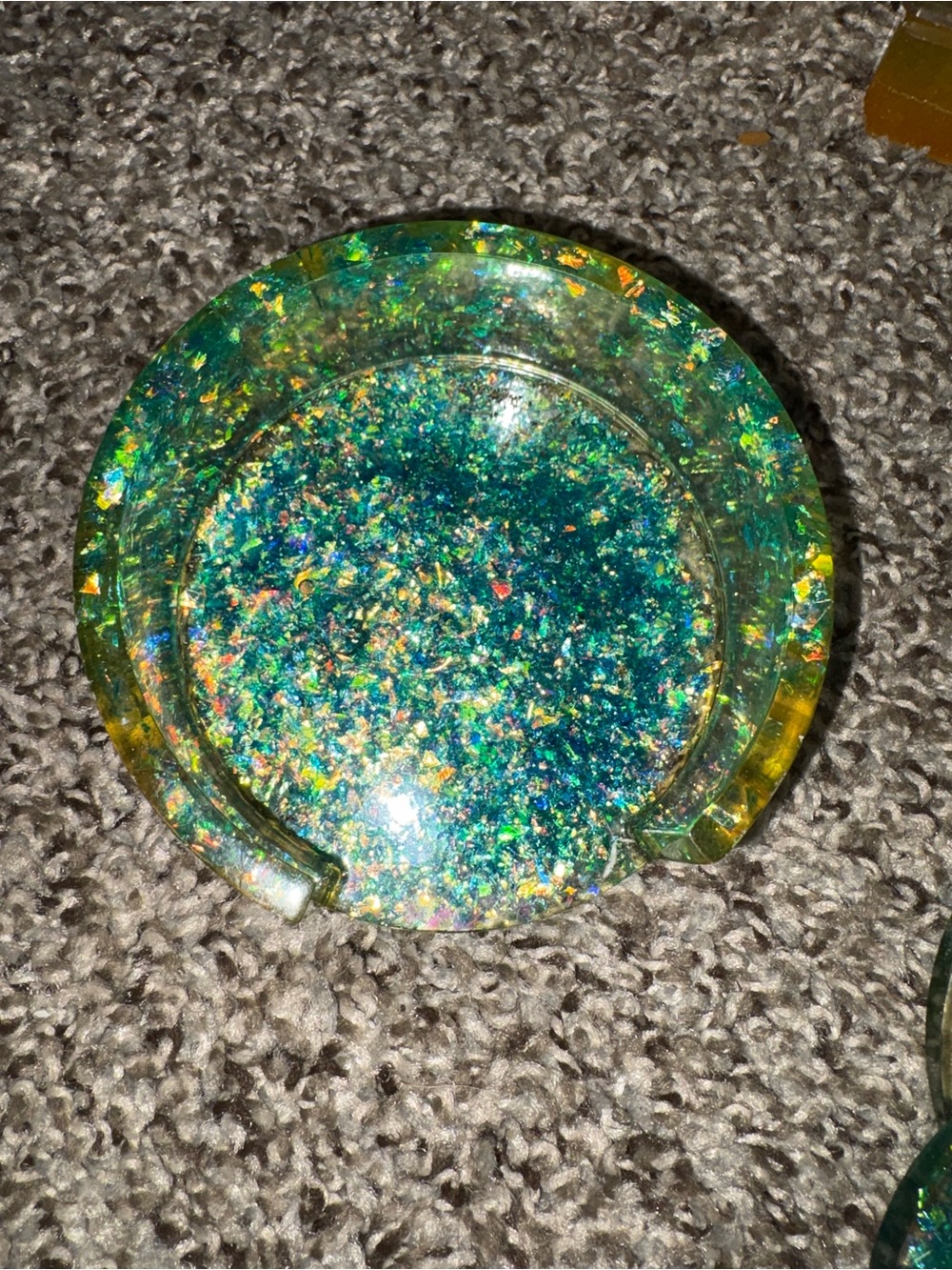 Handmade Green Iridescent Resin Coaster Set - Sparkling Home Art